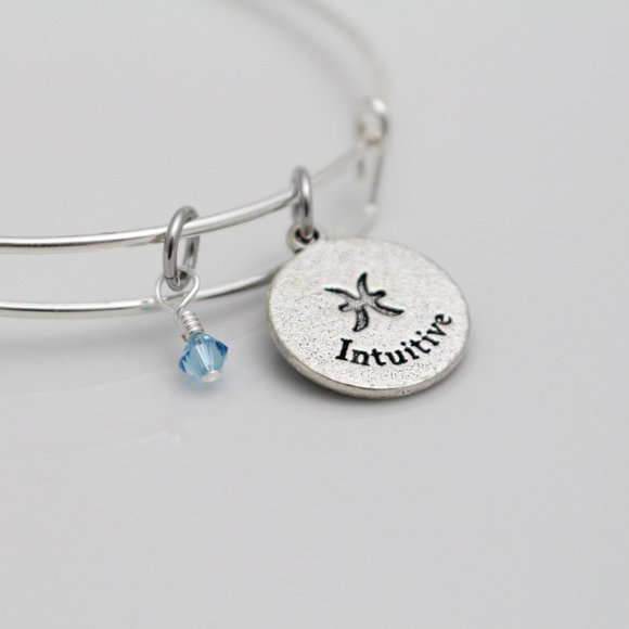 March Pisces Adjustable Charm Bangle - Handmade Zodiac Bracelet - Picture 10 of 11